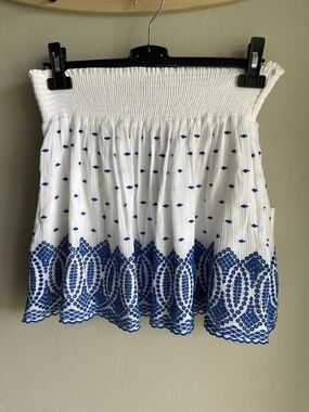 J. Crew White Mini Skirt with Blue Embroidered Hem